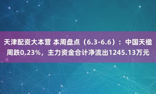天津配资大本营 本周盘点（6.3-6.6）：中国天楹周跌0.23%，主力资金合计净流出1245.13万元